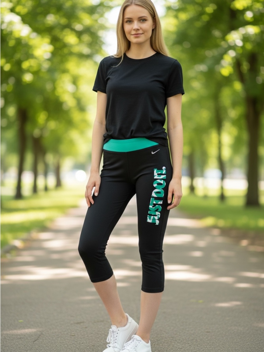 Nike Dri-Fit Black Capris with Green Accents and Logo. Sz. M